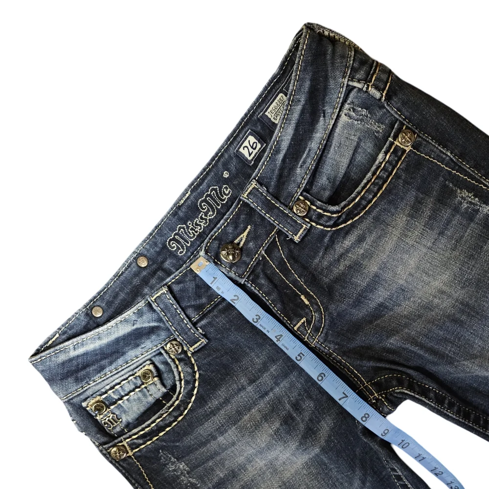 Miss Me Blue Ankle Cropped Jeans with Detailed Craftsmanship - Picture 3 of 8